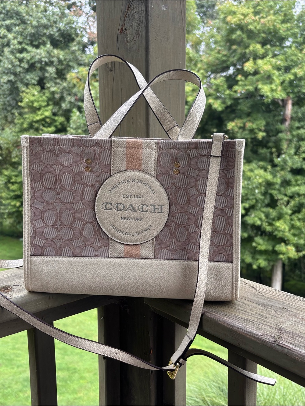 Coach Canvas Logo Tote with Blush and Cream Accents